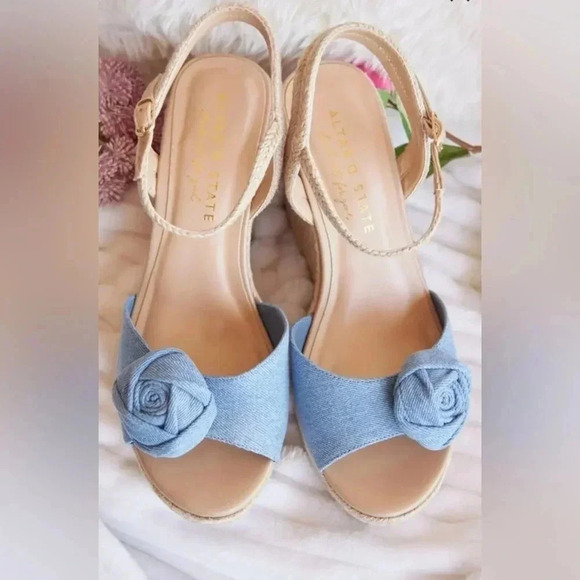 Altard State Blue Rosie Denim Wedges Size 10 - Picture 3 of 7